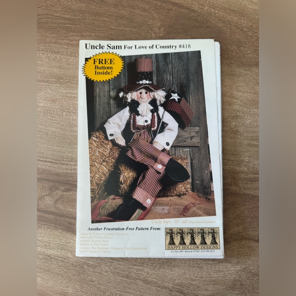 NEW Uncle Sam for Love of Country Doll Craft Pattern/Instructions